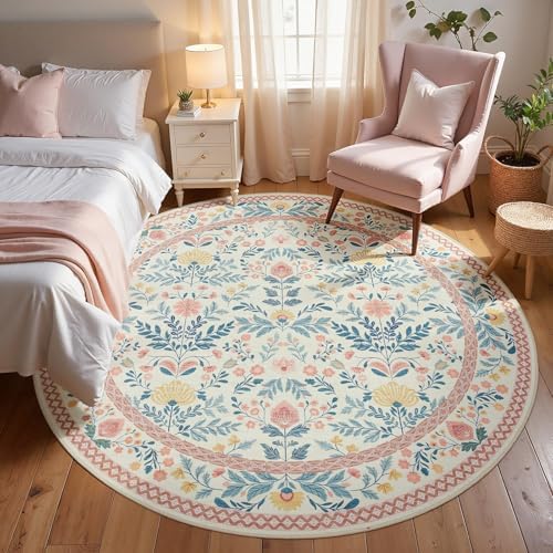 Joydeco Boho Floral Washable Circle Area Rug - Image 3