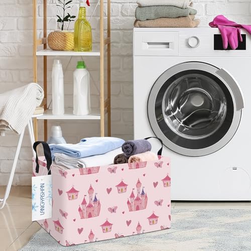 Rectangular Collapsible Pink Castle Storage Basket Nursery Toy Organizer - Image 5