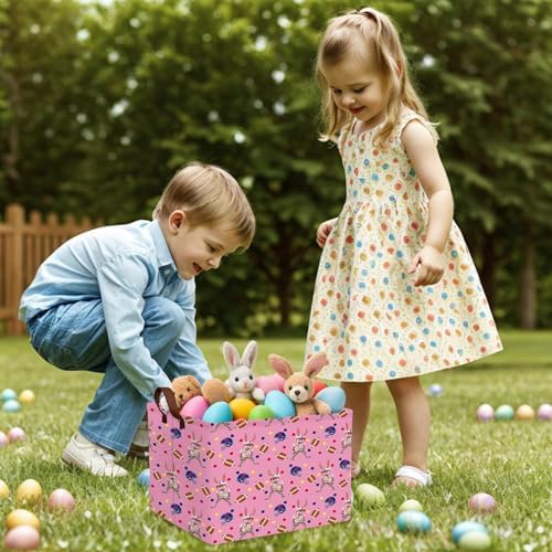 Large Cute Easter Basket for Kid Empty Gift Baby Rectangle Storage Bin Bunny - Image 6
