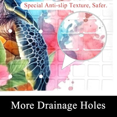Shower Mat Non Slip 26.8 x 15.1 Inches, Watercolor Turtle Bathtub Mat Shower - Image 2