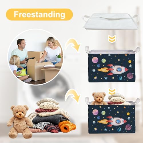 Rocket Storage Basket with Handles, Rockets Foldable Space Organizer, - Image 3
