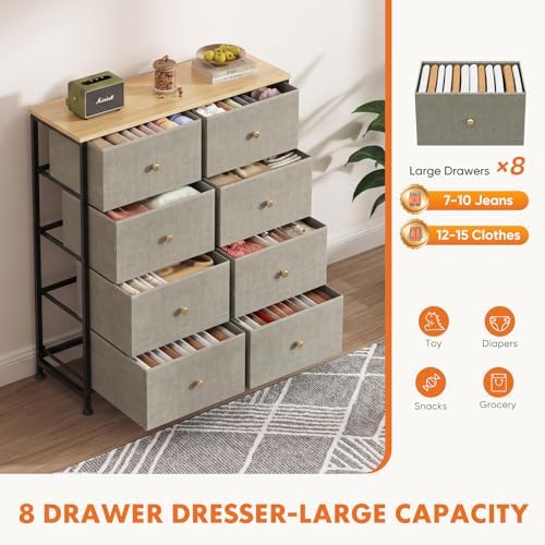 Sweetcrispy 8 Drawer Fabric Dresser, Tall Storage Tower - Image 5
