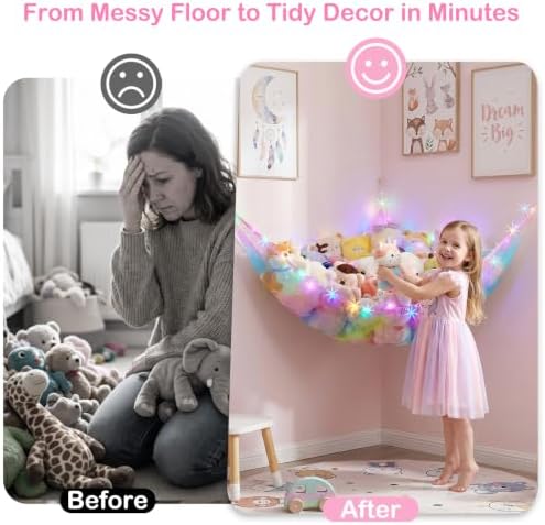 Stuffed Animals Hammock with LED Light Toy Net Room Decor Corner Storage - Image 5