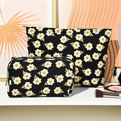 SOIDRAM 2 Pieces Flower Makeup Bag Large Cosmetic Bag Capacity Canvas Mix - Image 5