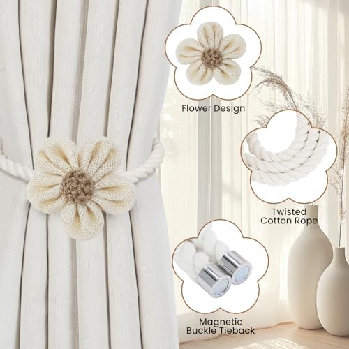 KLOGTSIND Magnetic Curtain Tiebacks, 2 Pack Flower Curtain Holdbacks - Image 3