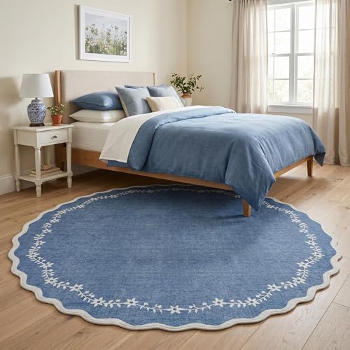 GarveeHome Large Round Rug 8ft Scalloped Washable Circle Living Room Rug - Image 3