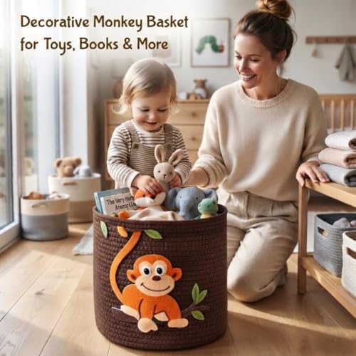 Animal Basket for Nursery Storage, Woven Cotton Rope Bin - Image 5