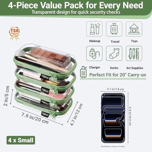 YQBRAO Clear Hard Shell Zipper Cases, 4 Small Cable Organizers - Image 4