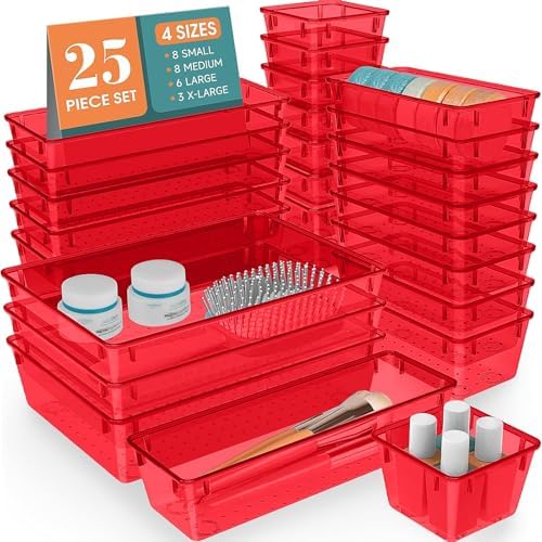 25 PCS Plastic Drawer Organizer Set, Makeup Organizers and Storage Bins by WOWBOX