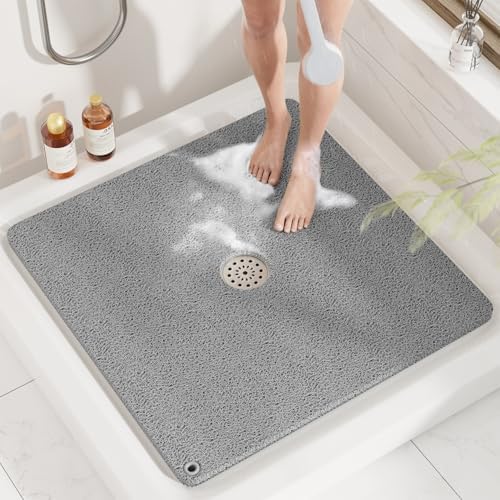 HITSLAM Square Loofah Shower Mat, 27x27 Inch Non Slip Bath Mat by HITSLAM