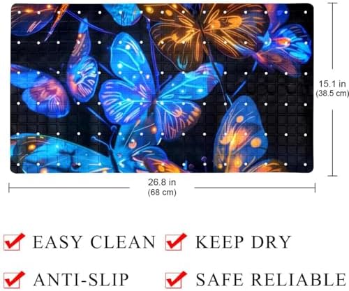 Bathtub Mat Non Slip 26.8x15.1 Inch, Glowing Butterflies Shower Mat - Image 4