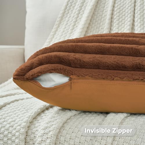 FUTEI Pack of 2 Faux Fur Throw Pillow Covers 12x20 Inch - Image 3