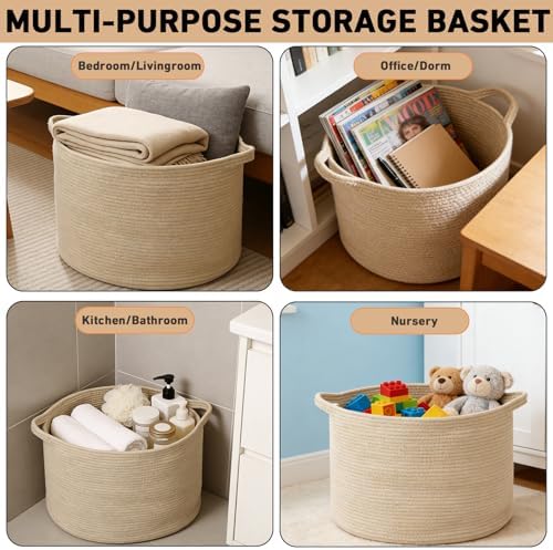 90L Extra Large Blanket Basket, Woven Rope Laundry Basket-Camel - Image 6