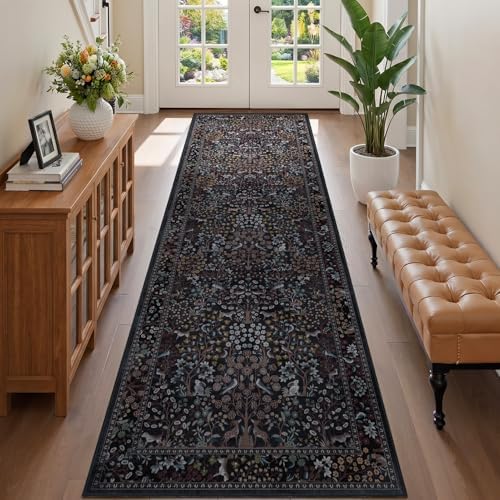 Tree of Life 2.6x8 Runner Rug for Hallways Non Slip, Low Pile Thin Washable - Image 3