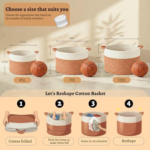 Artfeel 40L Large Cotton Rope Basket, Decorative Woven Blanket Storage - Image 6