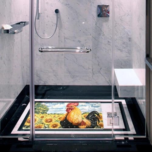 Bathtub Mat Non Slip 26.8x15.1 Inch, Sunflowers Rooster Shower Mat - Image 6