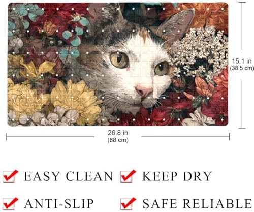 Bathtub Mat Non Slip 26.8x15.1 Inch, Cat Flowers Shower Mat - Image 4