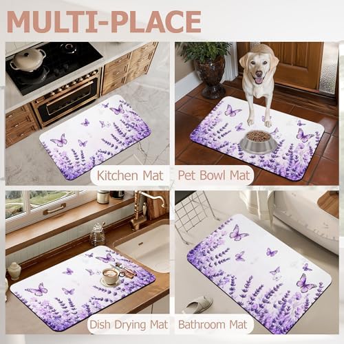Diatomaceous Earth Bath Mat, Lavender Butterfly Bath Rugs - Image 7