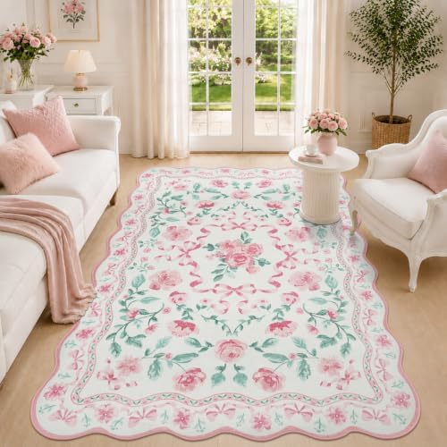 Rugalia Bow Floral Washable 5x7 Rug by Rugalia