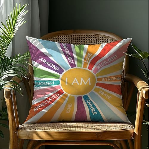 I Am Rainbow Affirmations Boho Pillow Cover 18x18, Inspirational Motivational - Image 4