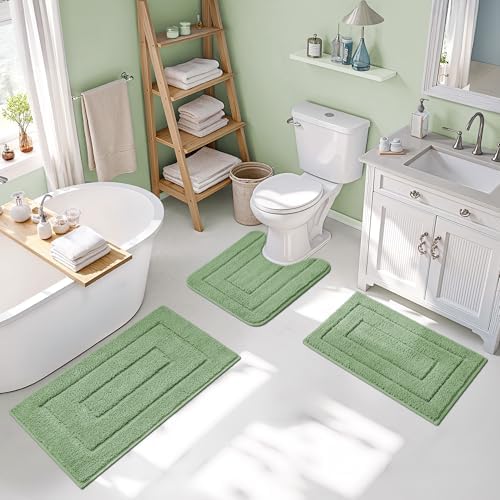 GRANNY SAYS Green Bathroom Rugs Set 3 Piece, Soft Microfiber Bath Mats - Image 4