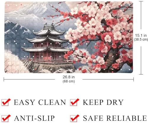 Bathtub Mat Non Slip 26.8x15.1 Inch, Mountain Temple Plum Blossom Shower Mat - Image 4