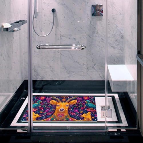 Shower Mat Non Slip, Deer Flowers Birds Anti Slip Bath Mat - Image 6