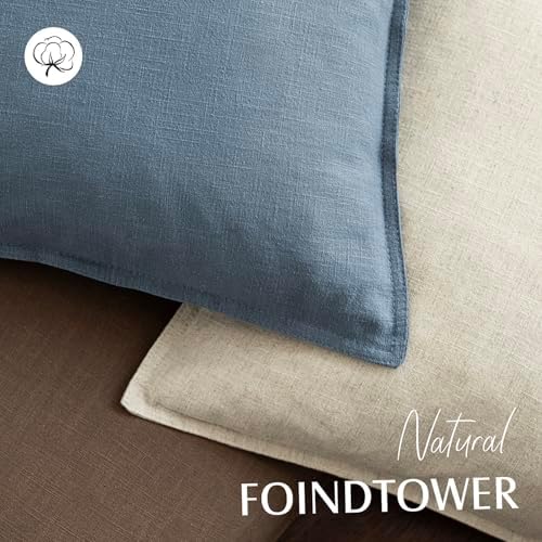 Foindtower Linen Solid Decorative Throw Pillow Covers 18x18 Inch Misty Blue - Image 4