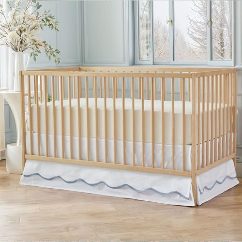 Brandream Scallop Edge Cotton Crib Skirt Toddler Bedskirt Baby Nursery Crib Bed - Image 6