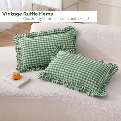 2 Pack Green Gingham Lumbar Throw Pillow Shams 12''x20'' - Image 3
