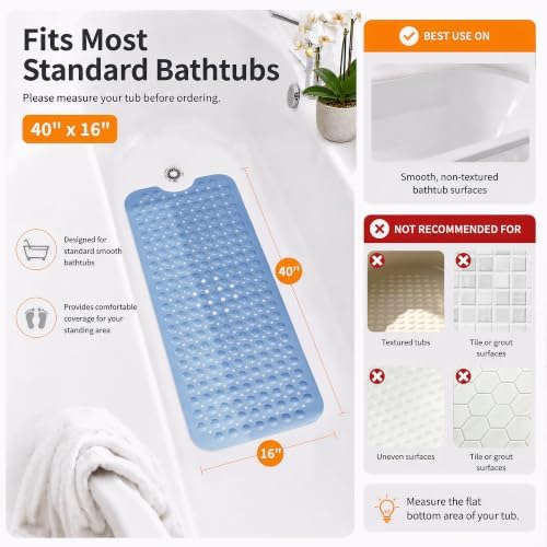 Yimobra Non Slip Bath Mat for Tub 40x16, Extra Long Bath Tub Mat - Image 2
