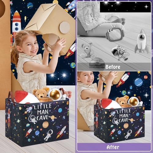 Astronaut Rockets Nursery Laundry Hamper, Space Storage Basket - Image 2