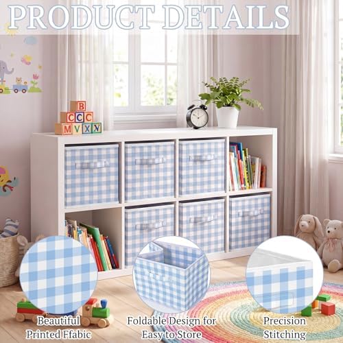 Yalikop 6 Pcs Blue Gingham Cube Storage Bins, 11 Inch Fabric Checkered - Image 4