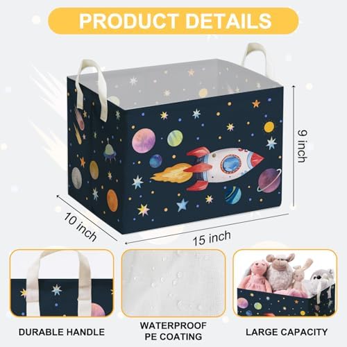 Rocket Storage Basket with Handles, Rockets Foldable Space Organizer, - Image 2