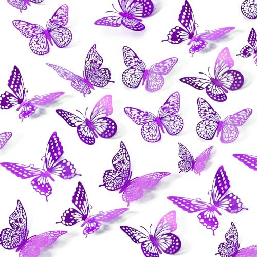 SAOROPEB 3D Butterfly Wall Decor 48 Pcs Purple Butterfly Decorations by SAOROPEB