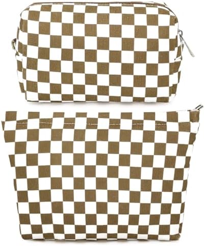 SOIDRAM 2 Pcs Checkered Makeup Bag Large Cosmetic Bag Toiletry Bag Makeup Pouch by SOIDRAM