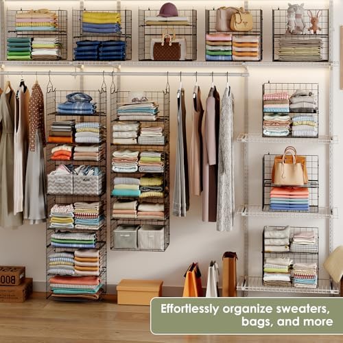 8 Tier Widened Hanging Closet Organizer and Storage Shelves, Metal & Foldable - Image 3