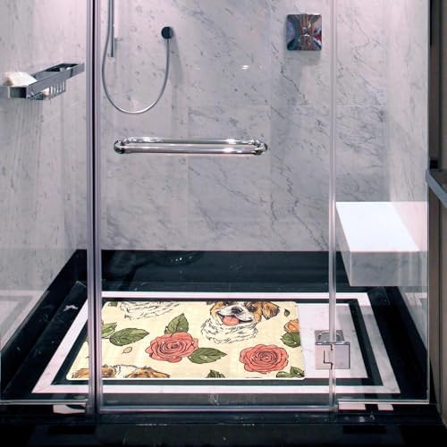 Shower Mat Non Slip 26.8 x 15.1 Inches, Dogs Rose Bathtub Mat Shower Stall Mats - Image 5