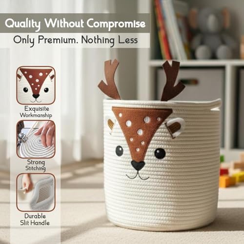 Storage Basket, Large 14” x 12” Woven Cotton Rope Bin - Image 3