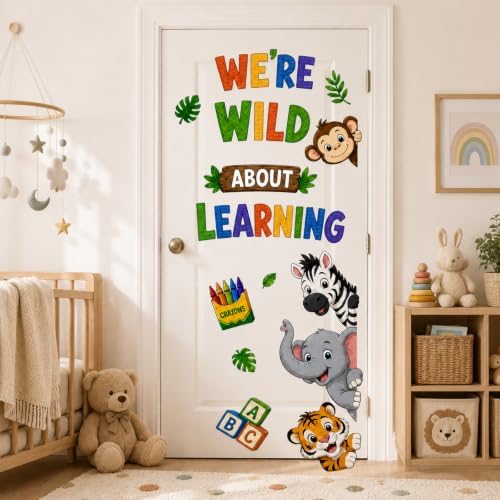 Animal Door Stickers PVC Jungle Animal Door Decals Tiger Elephant Giraffe Wild - Image 2
