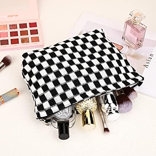 SOIDRAM 2 Pieces Makeup Bag Large Checkered Cosmetic Bag Capacity Canvas Travel - Image 7