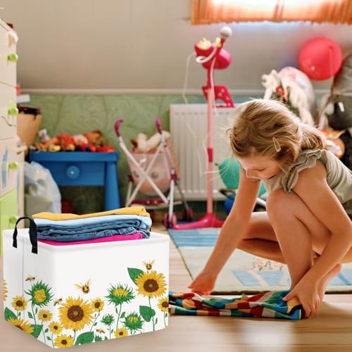 FXOLCSHE Rectangular Sunflower basket, Waterproof Canvas kids Laundry Nursery - Image 5