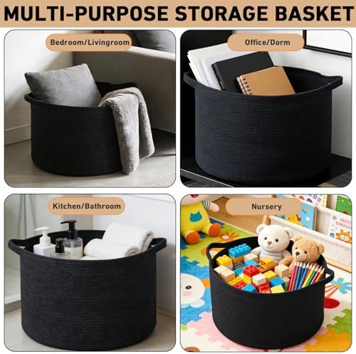 115L Extra Large Blanket Basket, Woven Rope Laundry Basket-Black - Image 6
