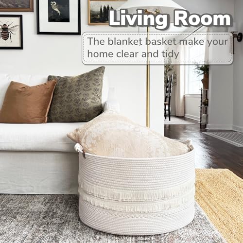 CherryNow 90L Large Woven Rope Blanket Basket - Image 2