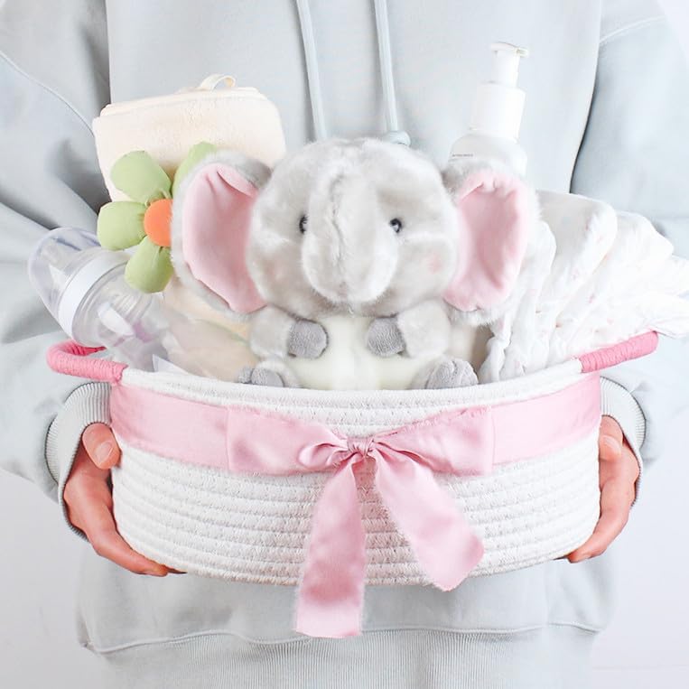 White and Pink Cotton Rope Gift Basket - Image 4