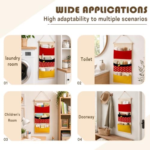 3-Pocket Hanging Wall Organizer, Polka Dot Bow Storage - Image 4