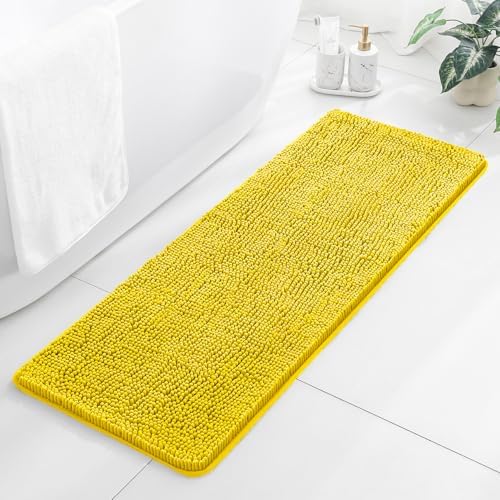 Chenille Bathroom Runner Rug 17"x47" Yellow, Plush Bath Mat by Kildoss