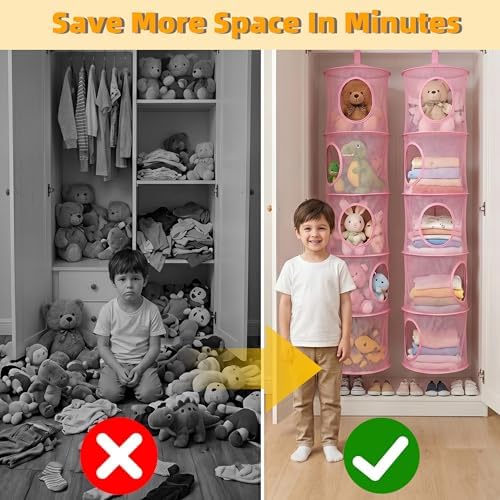 2Pcs Hanging Stuffed Animal Storage Hammock Net 5 Tiers - Image 6