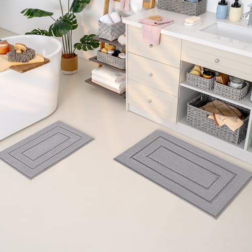 GRANNY SAYS Gray Bathroom Rugs Set 2 Piece, Non Slip Microfiber Bath Mats by GRANNYSAYS