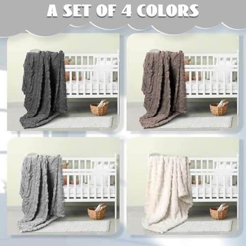 VitalCozy 4 Pcs Fleece Baby Blankets 3D Plush Soft Newborn, Dark Color - Image 4